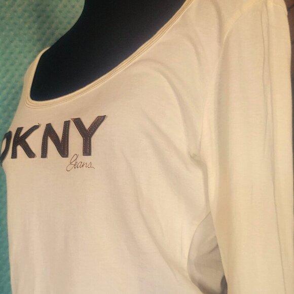 DKNY Logo 3/4 Sleeve T-Shirt - Size M - Picture 2 of 8
